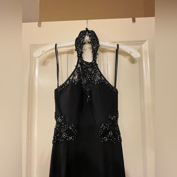 Black Sequined/Mesh Halter Top Dress - Picture 1 of 9